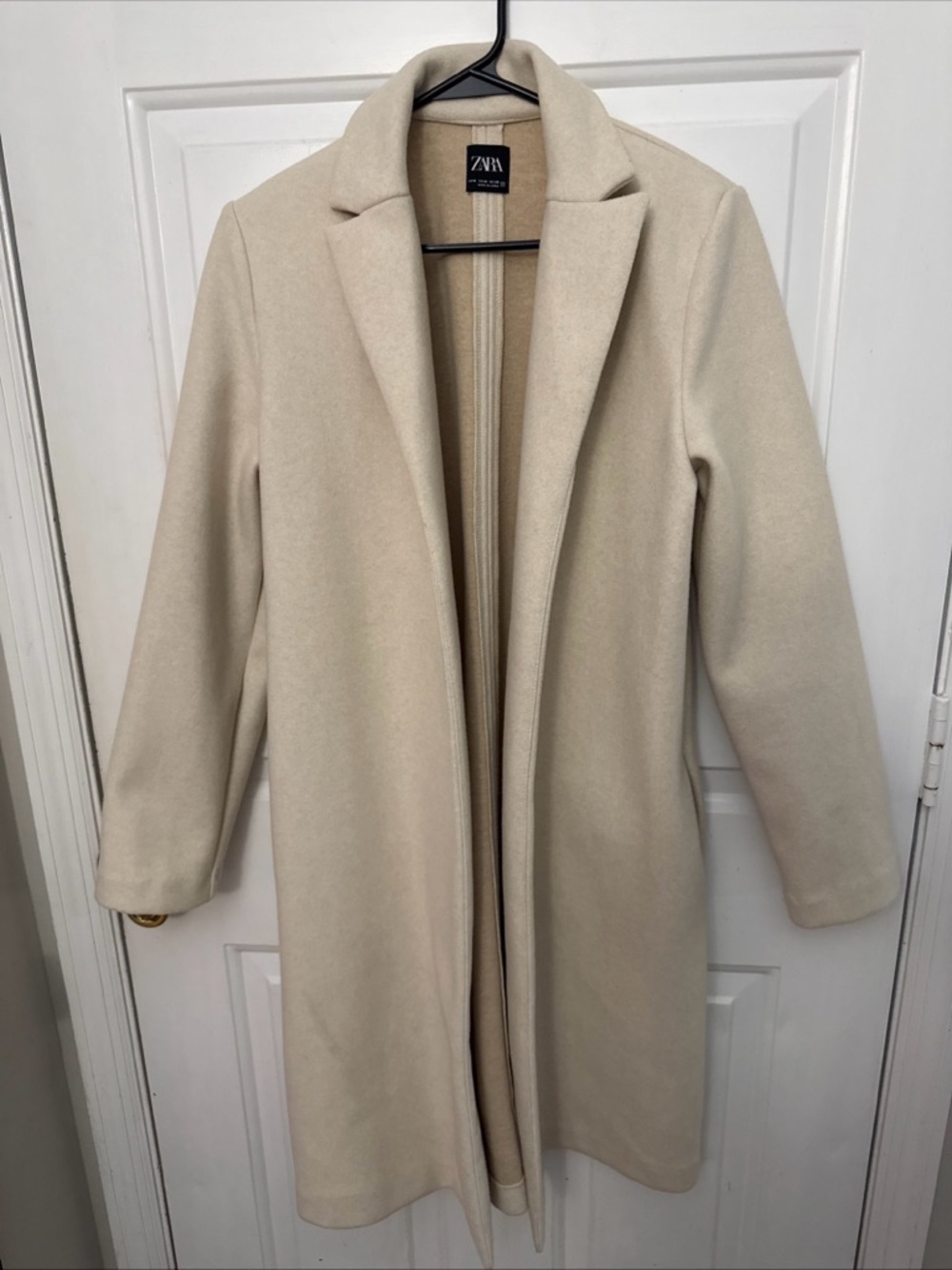 Zara Beige Open-Front Long Coat